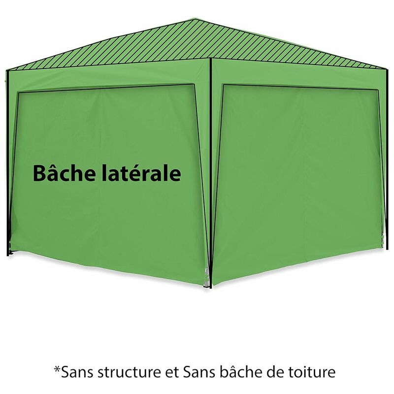 Pack 4 CÔTÉS ( SANS STRUCTURE ) - VERT - 3 MURS PLEINS AVEC UNE PORTE 420D POLYESTER PELLICULÉ ARGENTÉ 3X3M GAMME 30MM - Greaden