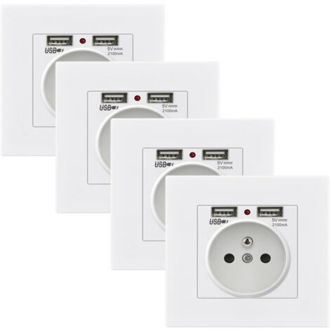 Pack 4 Enchufe con 2 USB 5V 2.1A – Toma USB Empotrable