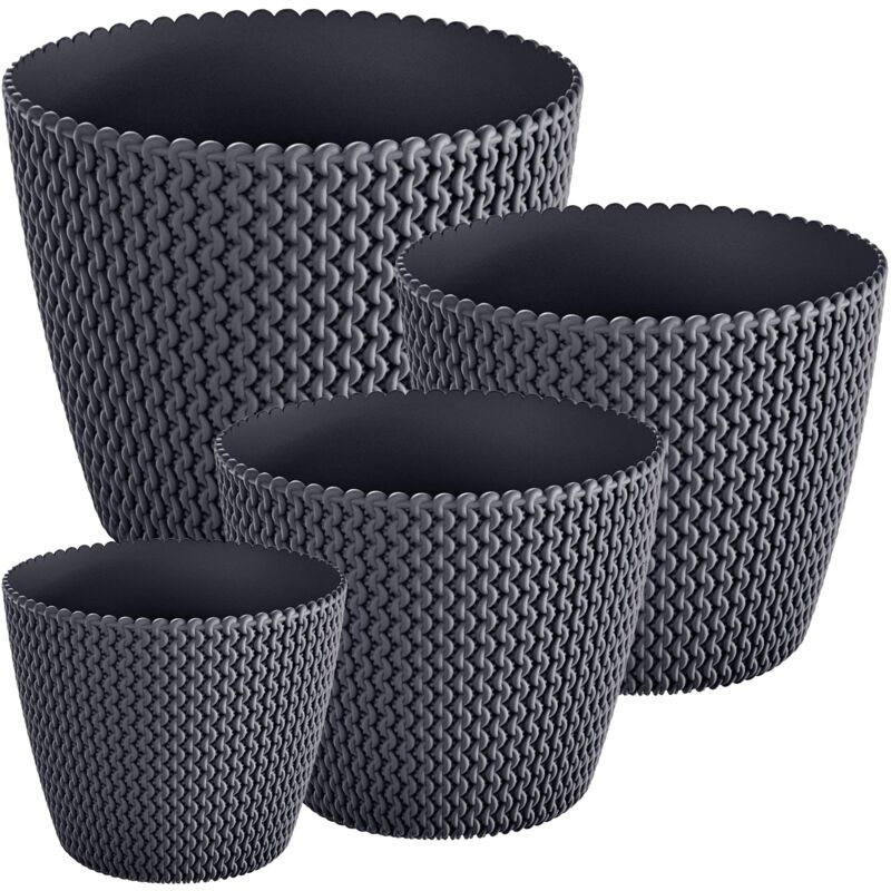 

Wellhome - Pack 4 macetas redondas Prosperplast (5/8/11,5/18,6 litros) Splofy de plastico en color antracita