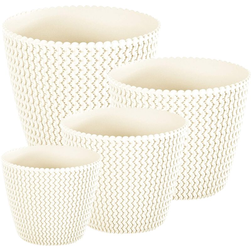 

Wellhome - Pack 4 macetas redondas Prosperplast (5/8/11,5/18,6 litros) Splofy de plastico en color crema
