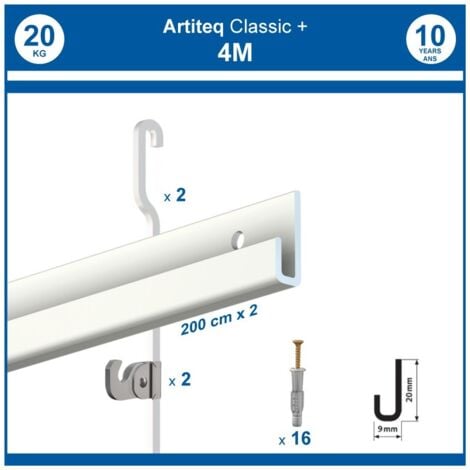 Pack 4 mètres cimaise Classic + Gallery couleur Blanc - Solution d'accrochage pour décoration murale lourde