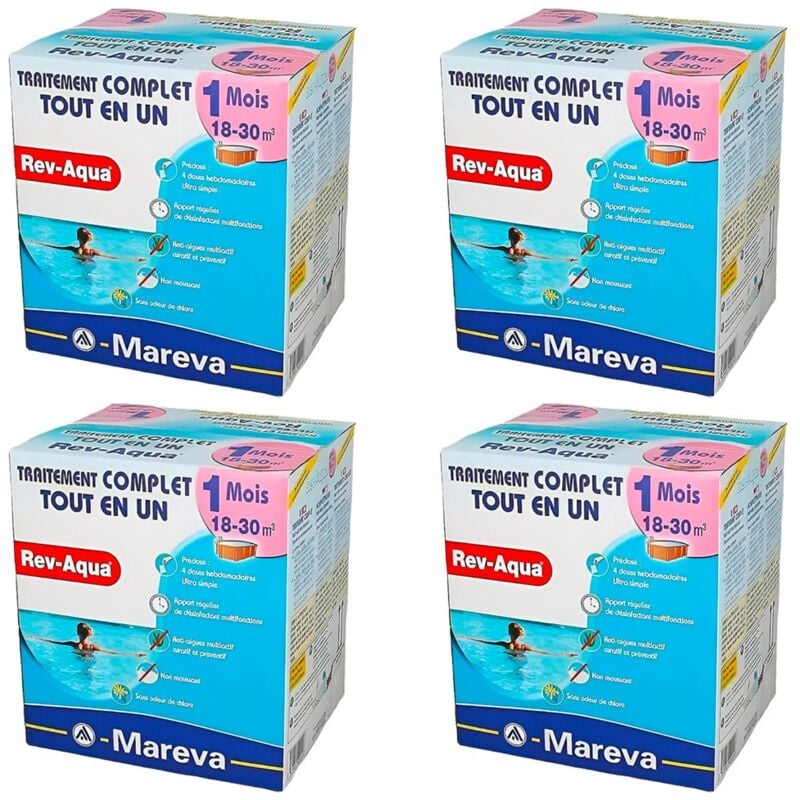 Mareva - Pack 4 mois traitement sans chlore rev-aqua 4 en 1 piscine 18 à 30m³