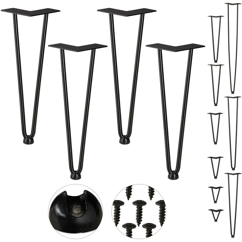 

Pack 4 Patas Horquilla para Mesas, Muebles, Hairpin Legs, 2 Barras Metálicas, Acero y Goma, 36 cm Alto, Negro