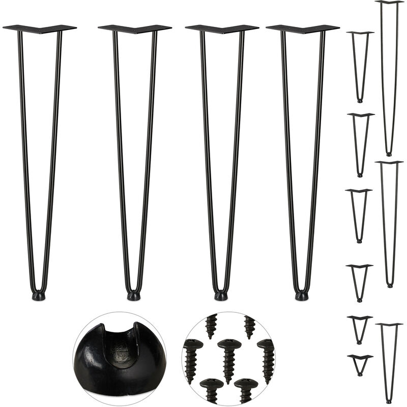 

Pack 4 Patas Horquilla para Mesas, Muebles, Hairpin Legs, 2 Barras Metálicas, Acero y Goma, 60 cm Alto, Negro