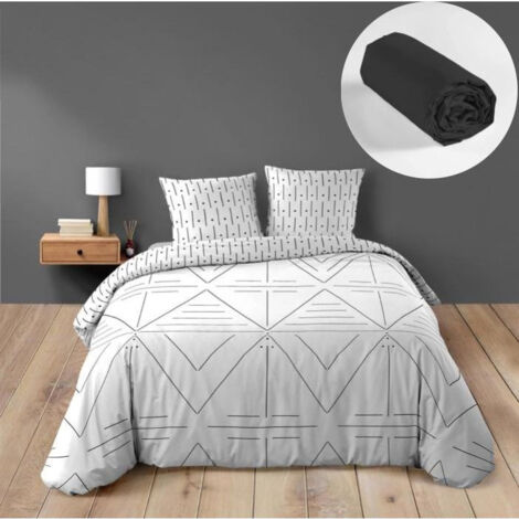 Pack 4 pièces Housse de couette 260 x 240 cm Etna + 2 taies + drap housse 160 Noir