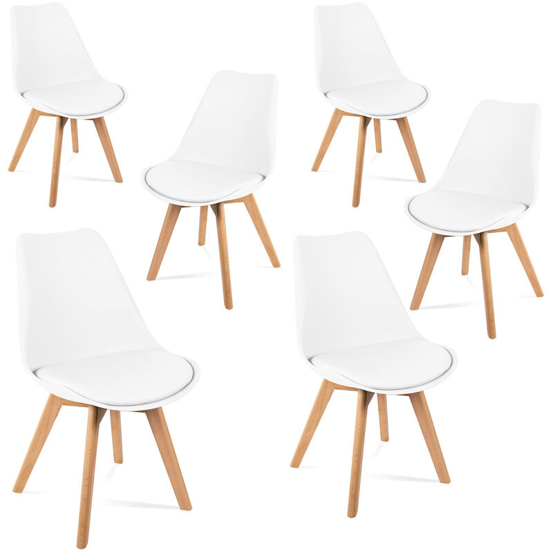Chaises de salle a manger blanches, design nordique, chaises tulip pour salon, bureau, la salle de sejour ou terrasse, dossier ergonomique, siege