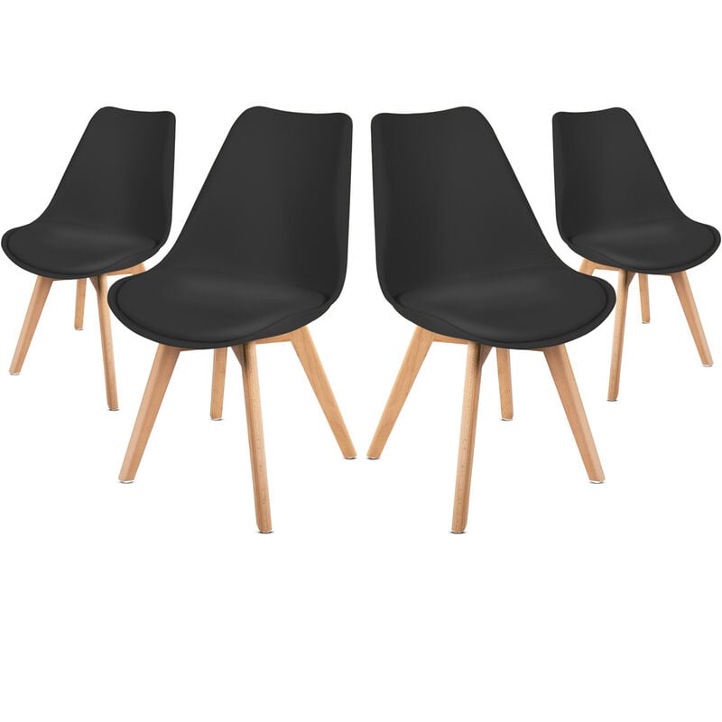 Mc Haus - Lot de 4 chaises de salle à manger noires, design moderne, chaises tulipes pour salon, bureau, séjour, bureau ou terrasse, dossier