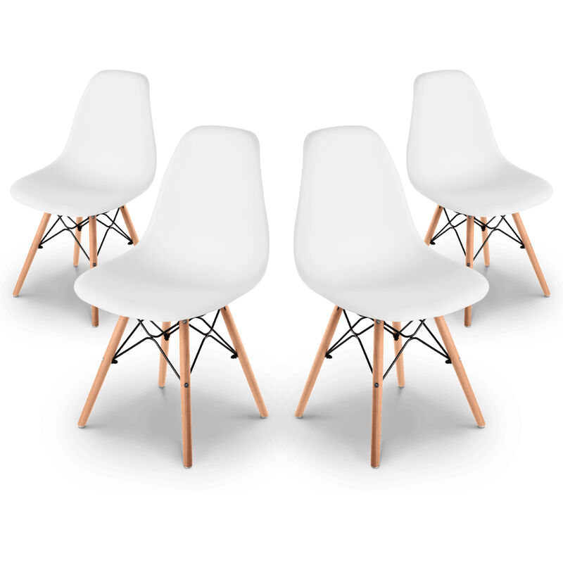 

Pack 4 sillas de comedor blancas, diseño nordico, sillas tower para salon, comedor, oficina, sala de estar, despacho o terraza, respaldo ergonomico y