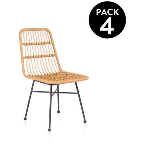 Pack 4 sillas de comedor Malai Rattan - Negro 47cm (ancho) x 84cm (alto)