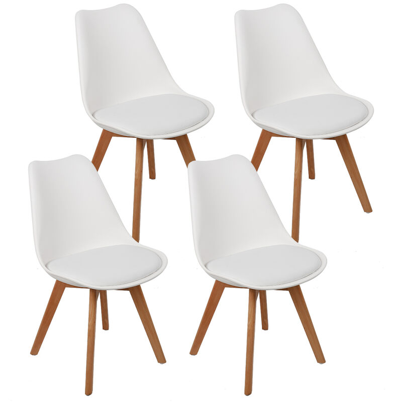 

Pack 4 Sillas de Comedor | Patas de Madera y Asiento Tapizado - para Oficina Dormitorio Jardín Escritorio Blanco