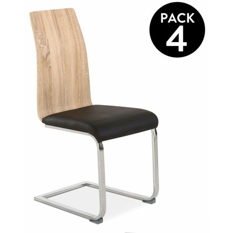 DUEHOME Pack 4 sillas de comedor Sensei Madera - Negro Sensei 39,5cm (ancho) x 97cm (alto)