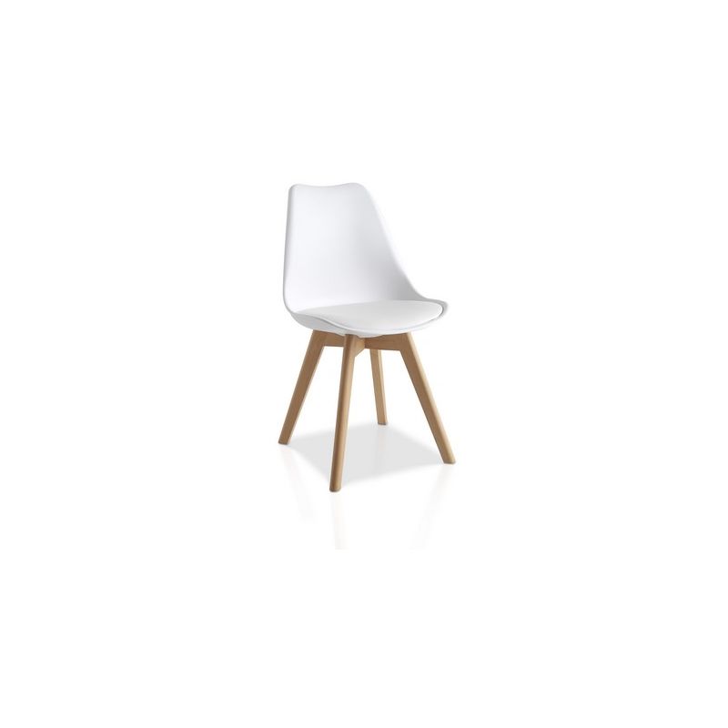 

Pack 4 sillas DYLAN Blanco. Pata Madera y Asiento Acolchado. Estilo nórdico