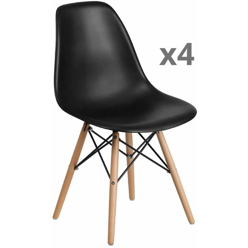 

®- Pack 4 sillas Comedor salón NÓRDICA, con Pata de Madera, respaldo ergonómico | Color: - Negro - Home Heavenly