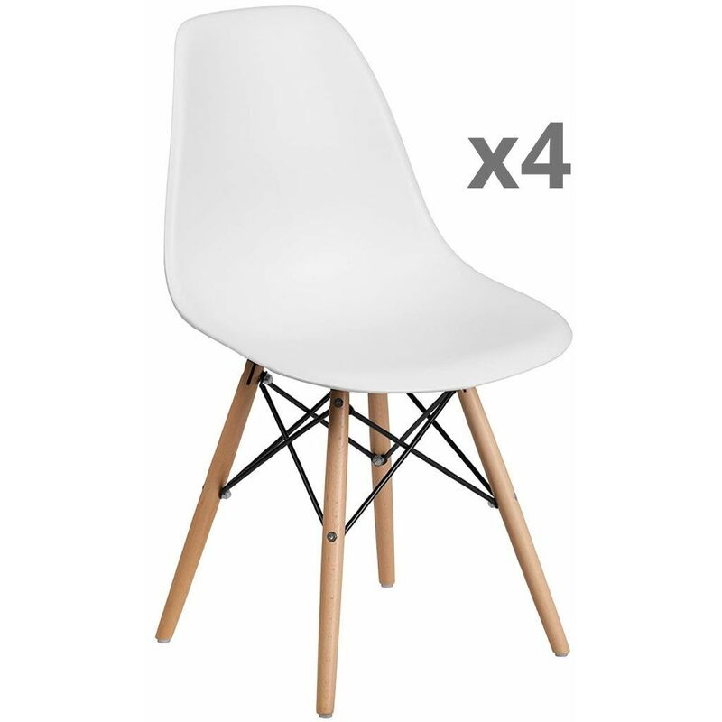 

®- Pack 4 sillas Comedor salón NÓRDICA, con Pata de Madera, respaldo ergonómico | Color: - Blanco - Home Heavenly
