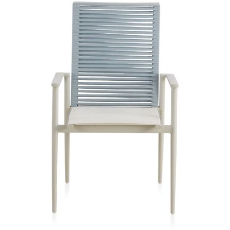 Pack 4 Sillones Aluminio Blanco Respaldo Trezado En Cuerda Azul Claro  Col. Strixe