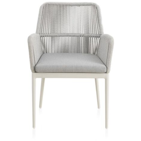 Pack 4 Sillones Aluminio Blanco Trezado En Cuerda Gris Claro Con Cojin  Col. Tonda