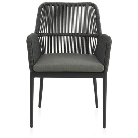 Pack 4 Sillones Aluminio Gris Oscuro Trenzado En Cuerda Verde Con Cojin  Col. Tonda