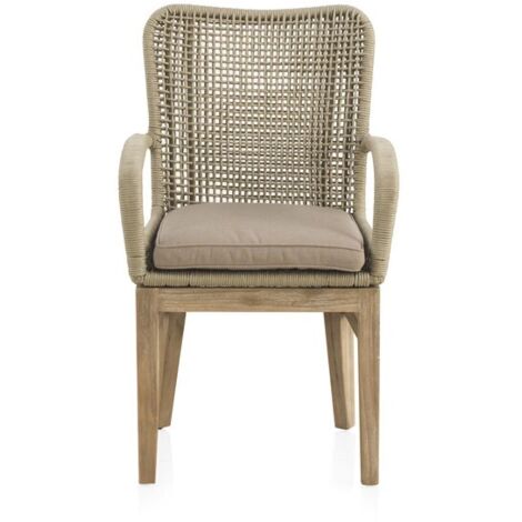 Pack 4 Sillones De Madera De Acacia Y Trenzado En Cuerda Capuchino Con Cojin Coleccion Atesso