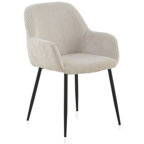 Pack 4 Sillones Tapizados En Tela De Pana Blanca Con Patas Metalicas Negras