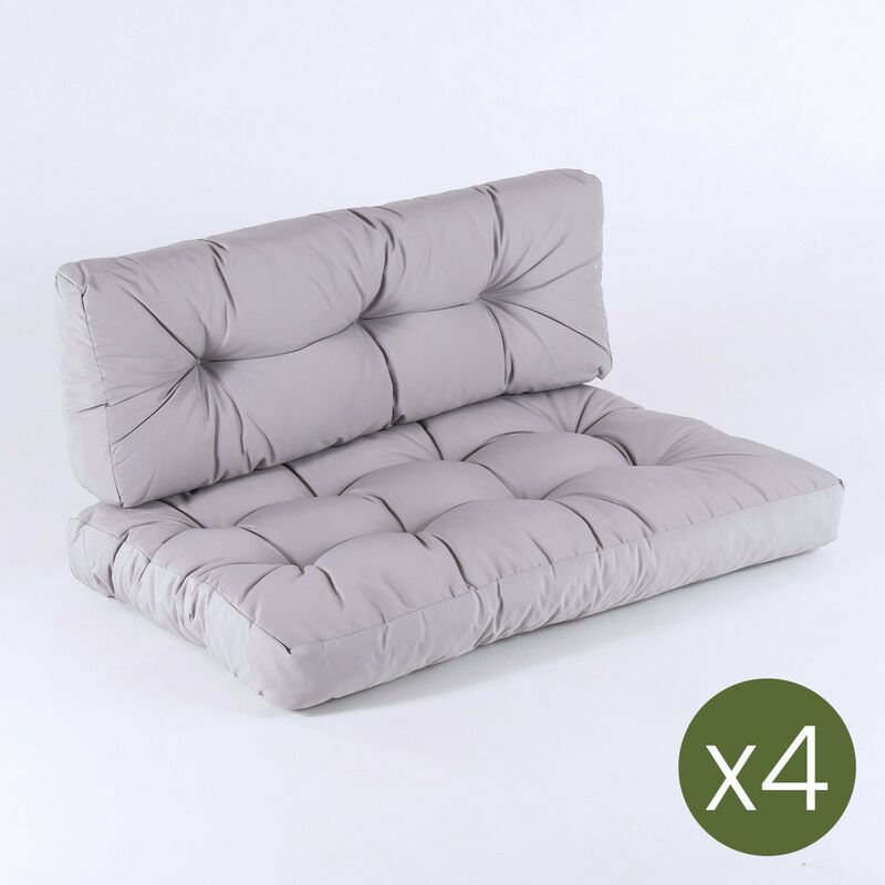 

Pack 4 cojines para palets | CojÃƒÂ­n de asiento 80x120x16 cm + cojÃƒÂ­n respaldo 42x120x16 cm | Color piedra | Repelente al agu