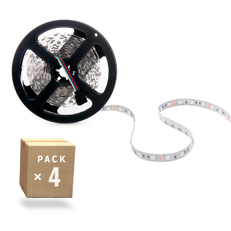 Image of Greenice - Pacchetto 4 Strisce led 72W 4200Lm 300 x SMD5050 12VDC IP33 x5M 40.000H [PL-219012-RGB-IP33-PK4-AP] - Multicolore