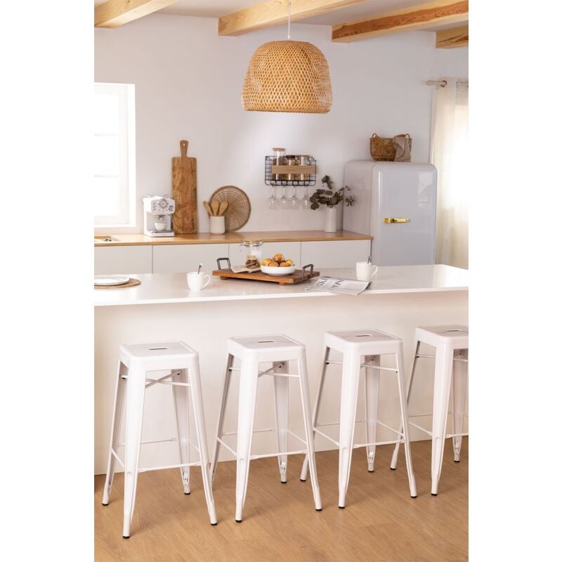 

SKLUM Pack 4 Taburetes Altos LIX Comedor Cocina Bar Estilo Industrial - Blanco