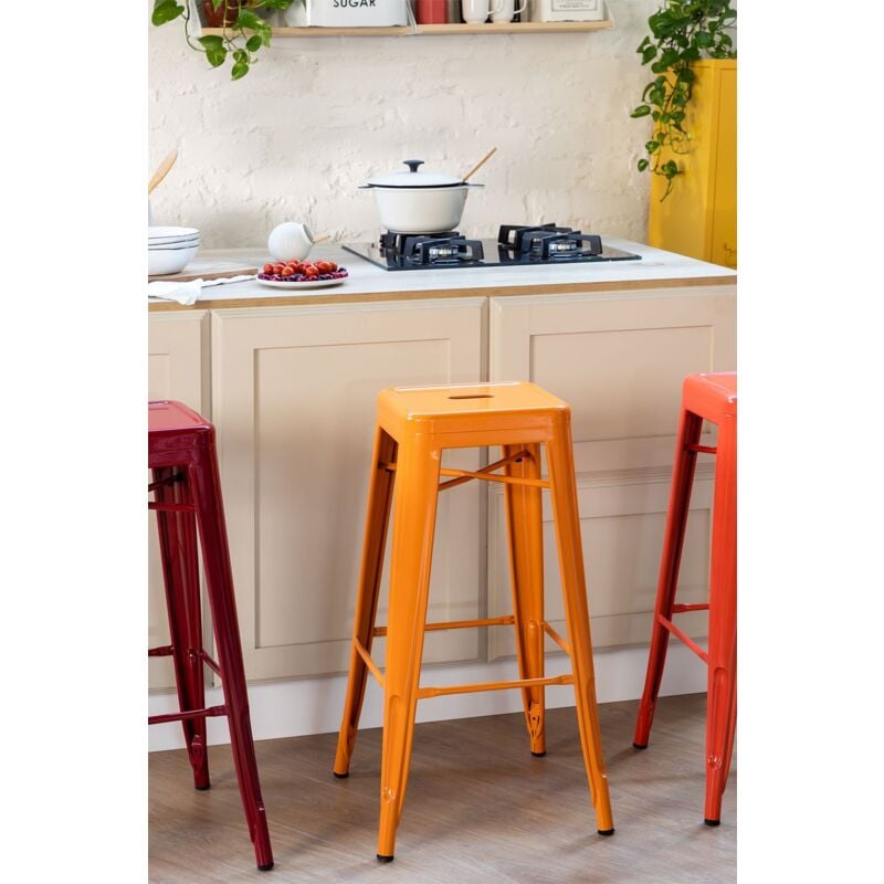 

Pack 4 Taburetes Altos LIX Comedor Cocina Bar Estilo Industrial - Naranja Azafrán - Sklum