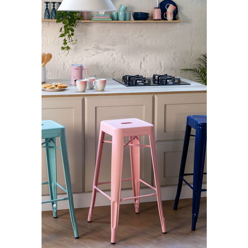 

SKLUM Pack 4 Taburetes Altos LIX Comedor Cocina Bar Estilo Industrial - Rosa Cuarzo