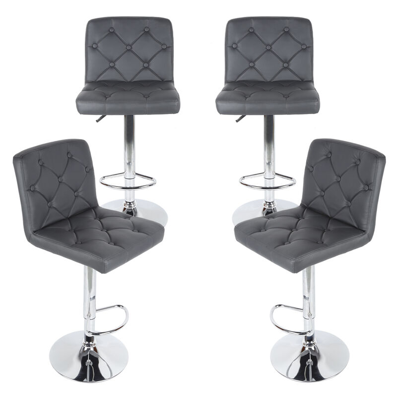 

Pack 4 taburetes de bar silla de bar taburete con respaldo silla giratoria cromo Gris