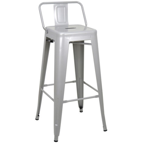 Pack 4 Taburetes Tudix Industrial con Respaldo Gris Plata