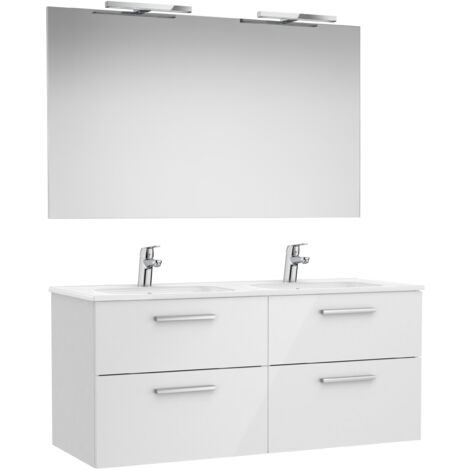 Pack 4 tiroirs + double vasque + miroir + appliques LED VICTORIA - ROCA Couleur : Blanc brillant