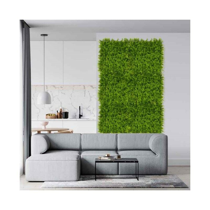Lot de 4 Mur Végétal Artificiel Brise-Vue Verdissement Balcon Clôture de Jardin, avec Treillis, Feuilles Silvestres, 50 x 50 cm