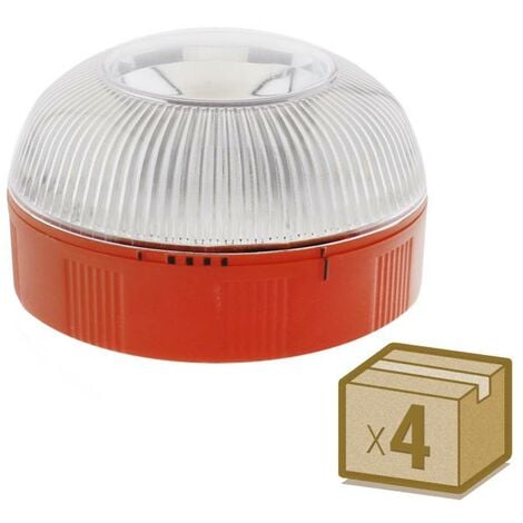 LEDBOX Pack 4 x Luz de Emergencia V16 + Linterna para Vehículos, Base Magnética., Blanco frío