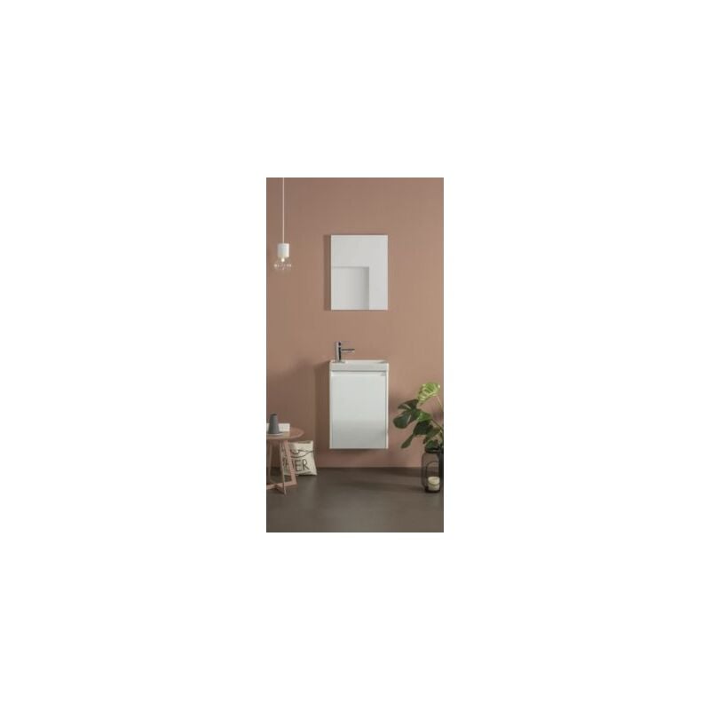 Pack 45 enjoy meuble 1 porte 45x60x25 cm blanc + plan vasque céramique + miroir - ROYO