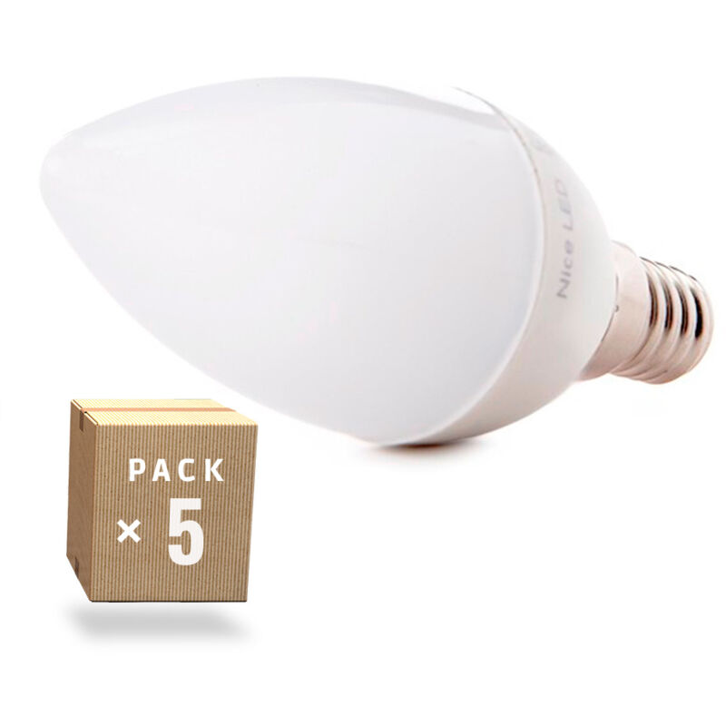 Pack 5 ampoules LED E14 5W 500Lm 6000ºK 40.000H [HO-C37-E14-5W-RC-CW-PK5-AP]