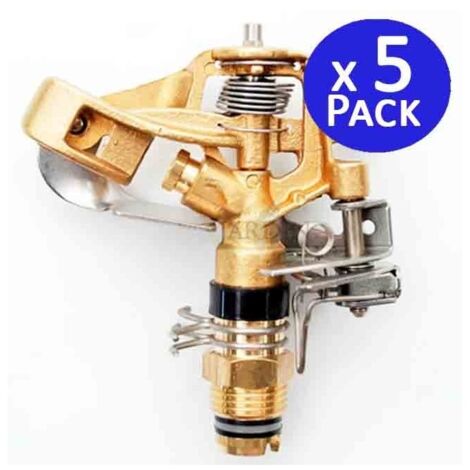 Pack 5 Aspersores Latón Sectorial 28º 1/2", Alcance 9 a 14 m, Riego Profesional