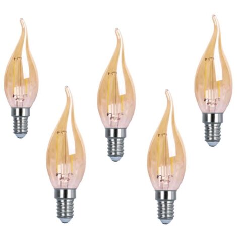 Pack 5 Bombilla Vela Led 4W 2200K Punta Torcida Cristal Dorado