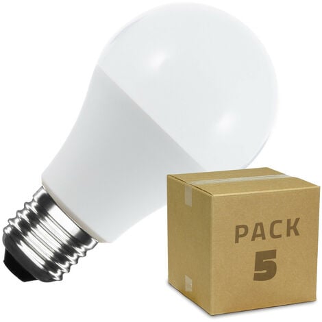 Pack 5 Bombillas LED E27 Casquillo Gordo A60 9W Blanco Cálido 2800K - 3200K