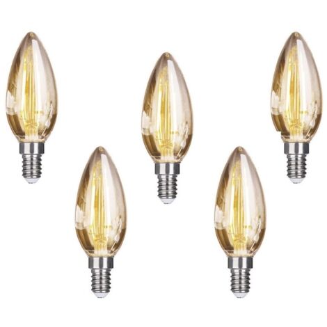 Pack 5 Bombillas Vela Dorada Filamento Led 4w 2200k