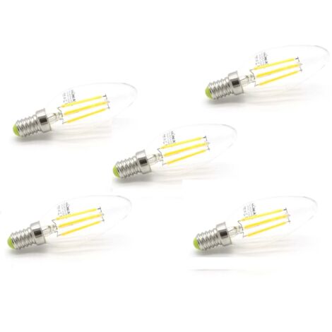 Pack 5 Bombillas Vela Filamento Led E14 4W 2700k