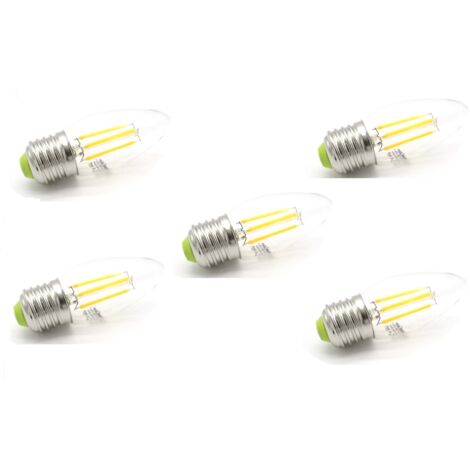 Pack 5 Bombillas Vela Filamento Led E27 4W 2700k