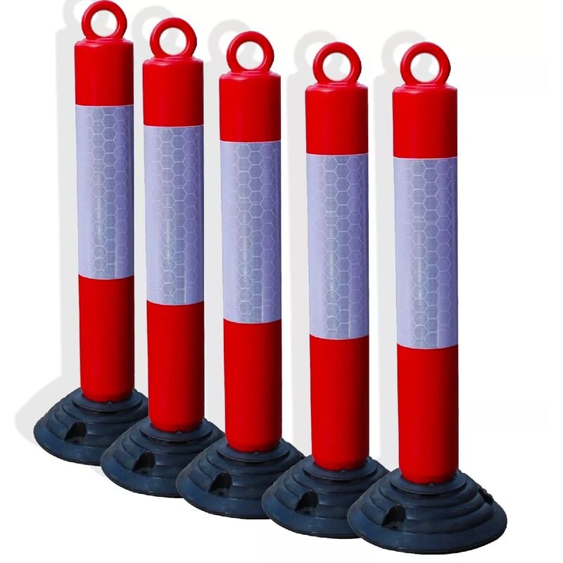 Pack 5 bornes de protection flexibles et amovibles anti-stationnement plastique - œillet et bande réfléchissante
