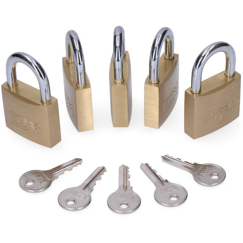EDM - Pack De 5 Cadenas Laiton, Arche Normal, 5 Clés Identiques - 40 x 23 Mms