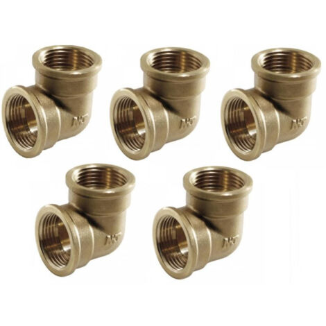 Pack 5 Codo latón Hembra 1/2''  Accesorio latón Aenor  Codo rosca hembra 1/2''  Unión Tubos Riego  Conector Latón Tubos