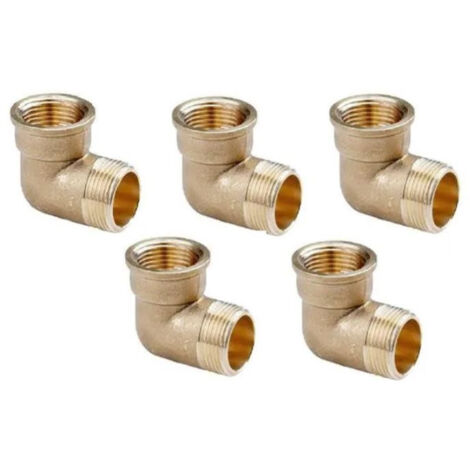 Pack 5 Codo latón Macho Hembra 1''  Accesorio laton Aenor  Codo roscado 1''  Unión Tubos Riego  Conector Latón Tubos