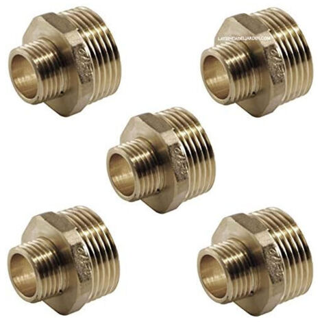 Pack 5 Machón latón 3/4'' x 1/2''  Accesorio latón Aenor  Machones de latón roscados  Machón reducido latón Aire, Agua, Gas