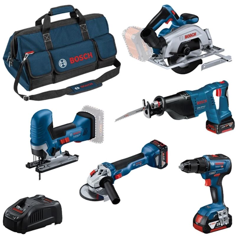 Bosch - Pack 5 outils 18V (gsr+gws+gks+gsa+ gst) 0615A5004E