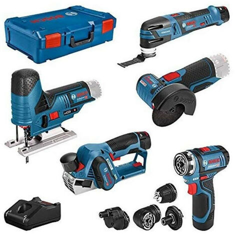 Pack 3 outils 18V (GSR110 + GBH26 + GWS10) + 2 batteries 5Ah + chargeur +  coffret L-BOXX - BOSCH