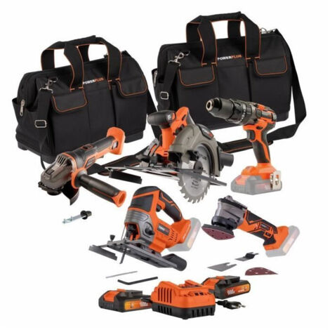 Pack 5 outils - DUAL POWER - 20 V - Perceuse/visseuse + meuleuse d'angle + multi outil oscillant + scies (circulaire, sauteuse)