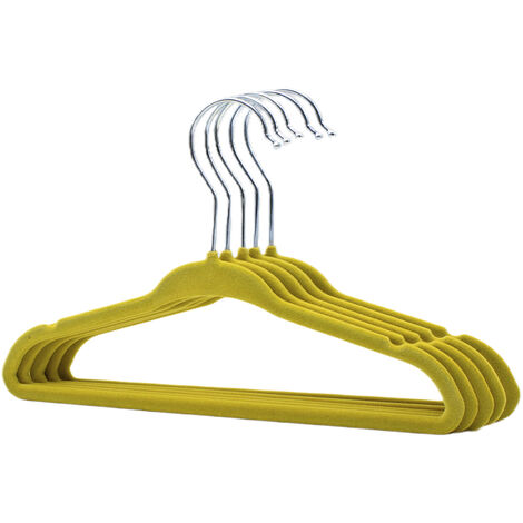 Pack 5 perchas infantiles Terciopelo con barra pantalon  Amarillo